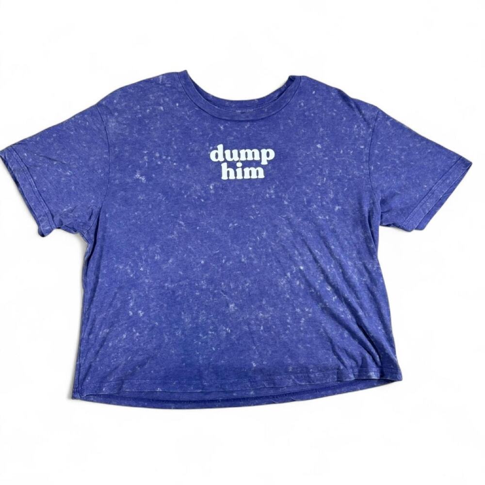 Rebellious One Purple Cropped Tee "Dump Him" Womens Size Large
